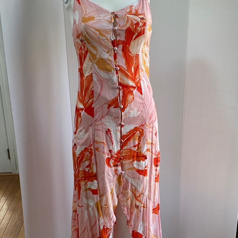 Elegant Asymmetrical Floral Dress in Pink and Orange